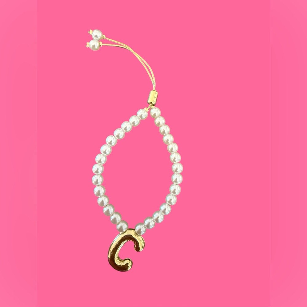 Gold and Pearl Bracelet with C Charm